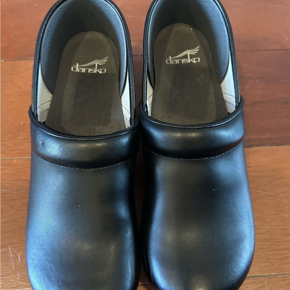 Dansko Leather Black Slip-On Clogs